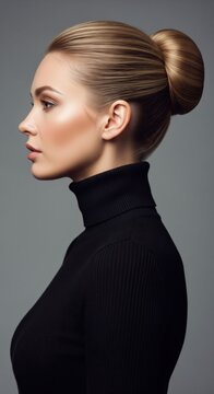 Timeless Elegance: Portrait of a woman with an elegant updo, captured in a side profile, showcasing poise and sophistication, a minimalist aesthetic that highlights natural beauty and grace.
