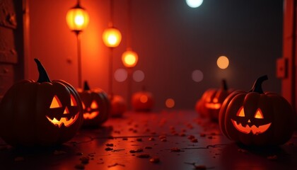 Carved pumpkins for the holiday. Halloween decor.