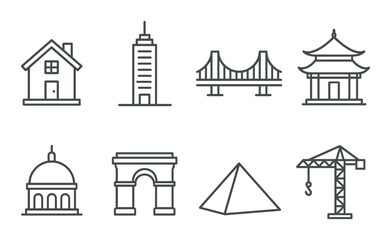 Naklejka premium Outline icons of global landmarks and structures on gradient background