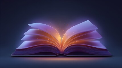 Open book with glowing pages, magical light, knowledge, learning, inspiration, and storytelling concept.
