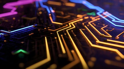 Illuminated circuit board pulsating neon lights