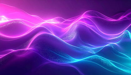 Obraz premium Vibrant neon abstract gradient background with glowing purple and cyan waves, modern digital design