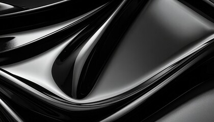 Abstract composition with glossy black and grey waves, elegant and fluid texture.