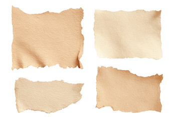 Four antique-style, beige paper scraps, ragged edges