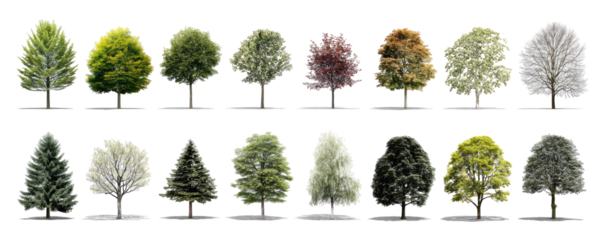 Various tree types, diverse foliage colors