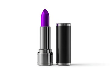 Obraz premium Vibrant purple lipstick gleams elegantly in a sleek metallic case, offering a touch of modern glamour and bold beauty for any makeup enthusiast's collection.