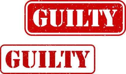 Guilty Grunge Rubber Stamp, Vintage Distressed Red Label, Retro Ink Texture Seal, Vector Illustration for Crime, Law, Court, Conviction, Police, Justice, Verdict