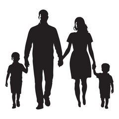 Silhouette of Family Walking Together Holding Hands