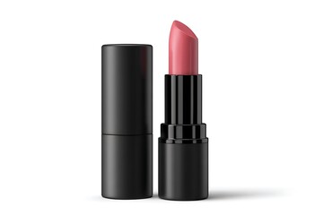 Obraz premium Discover your perfect pout with this elegant pink lipstick, beautifully presented in a sleek black case for instant glamour and sophisticated beauty.