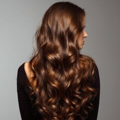 Fototapeta premium Caucasian Woman Showcasing Luscious Curly Hair in Stunning Back Portrait with Volume and Shine