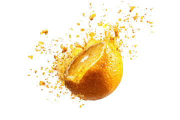 Exploding orange slice on black background