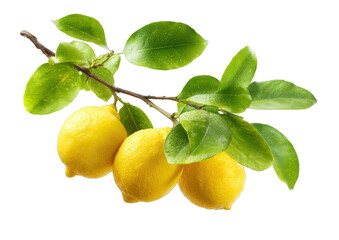 Fresh lemons on a branch with green leaves