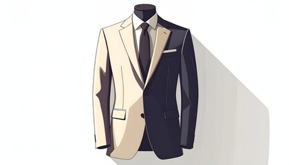 Two-tone suit jacket on mannequin with tie