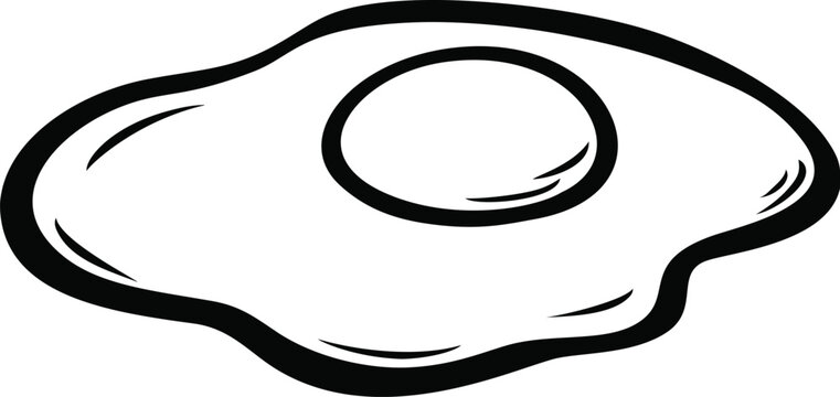 Black and white illustration of a fried egg with smooth lines. Vector illustration