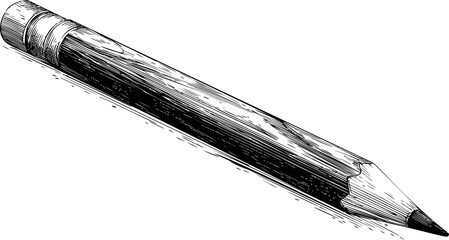 Detailed sketch of a pencil with wooden texture in monochrome. Vector illustration