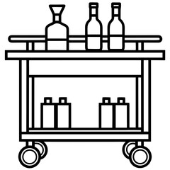Minimalist Bar Cart with Glassware Line Art