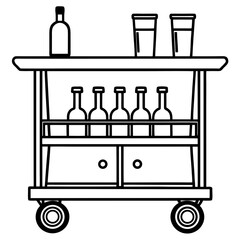 Minimalist Bar Cart with Glassware Line Art