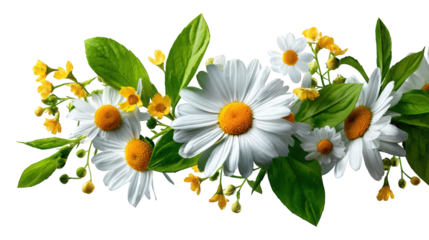 A floral arrangement of daisies and yellow flowers