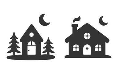 Fototapeta premium Christmas Village Winter Scene with Silhouette Trees Vector