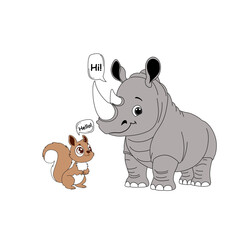 cute rhino with squirrel  vec...