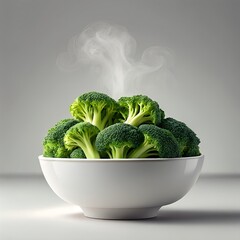 Steamed Broccoli in Ceramic Bowl with Rising Steam – Healthy Vegan Meal