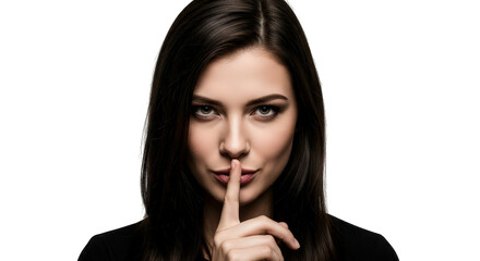 Naklejka premium Woman making a shushing gesture with her finger to her lips, isolated on transparent background facial expressions, human feelings