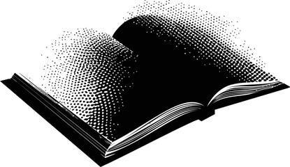 Open book with halftone effect creating a retro artistic impression. Vector illustration