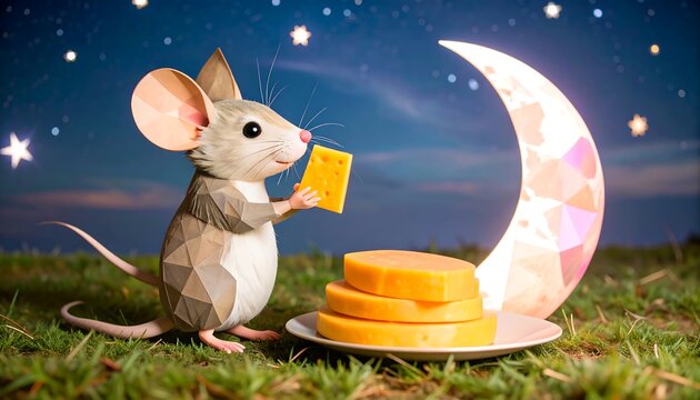 Cute mouse enjoying cheese at night