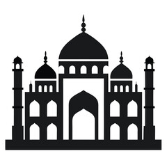 Black Silhouette Vector of Taj Mahal Icon for Travel and Architecture Designs