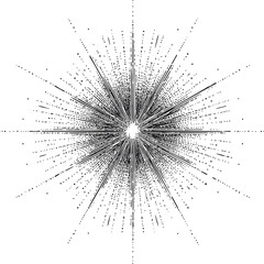 Exploding vintage starburst with radial lines in a monochrome ink style. Vector illustration