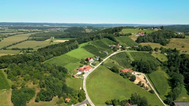 Aerial View near Ritschern, Fuerstenfeld, Small City in Styria, Austria