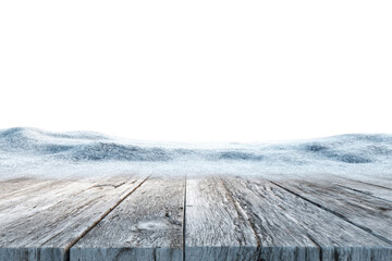 Wooden planks covered with snow