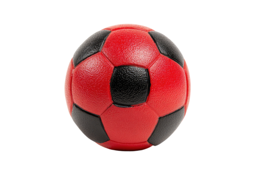 Close-up of a red and black soccer ball