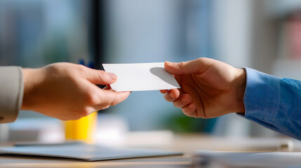 hand exchanging business card in professional setting