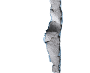 Vertical strip of crumpled, torn paper, light gray/beige with a light blue edge