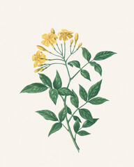 Botanical flower illustration. Watercolor artwork on a soft textured beige paper background.