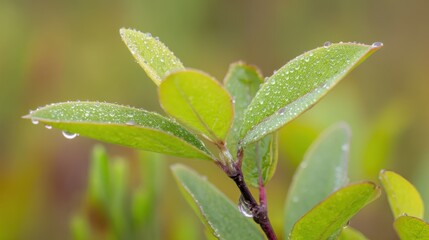 Backlit blueberry foliage with water droplets, suitable for agricultural education, nature documentaries, or freshness concepts.