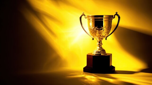 Shining trophy on plush stand for celebratory occasions, suitable for competition promotions, academic awards, or motivational content.