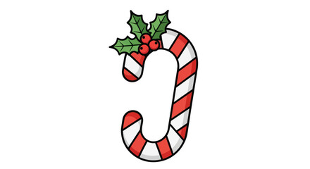 Cartoon Christmas Candy Cane in J Shape.