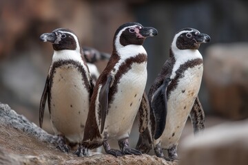 Obraz premium Humboldt Penguins in Their Natural Habitat: A Glimpse into Wildlife of the South