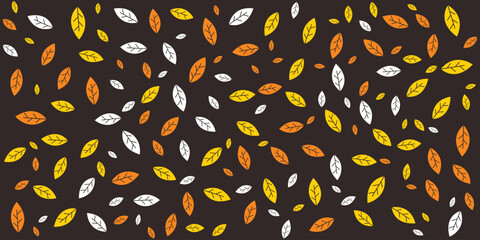 Seamless tree leaf pattern background. Orange, yellow, and white colors. Autumn banner template. Brown leaves backdrop