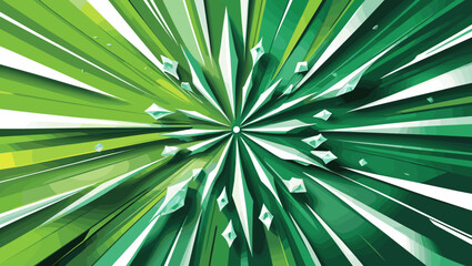 Fototapeta premium Abstract dynamic explosion of green shapes and crystals in a vibrant design