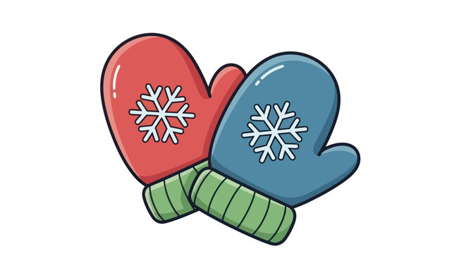 red and blue mittens with snowflakes clip art preview