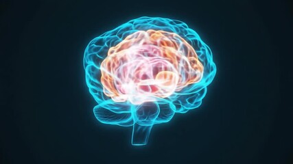 Futuristic digital representation of a human brain with vibrant neural pathways glowing against a dark background - Powered by Adobe