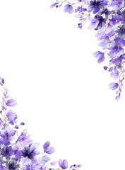 Purple wisteria floral frame against black