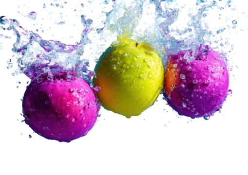 Vibrant fruits in water splash