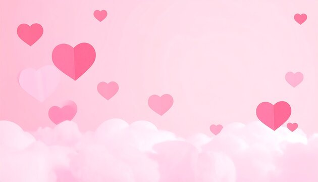 Soft pink background with floating hearts and clouds
