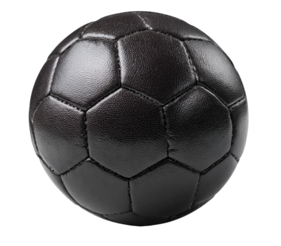 Close-up of a dark brown leather soccer ball