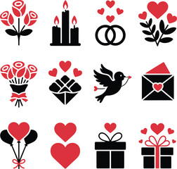 Romantic Valentine's Day Icons with Hearts and Roses love gift
