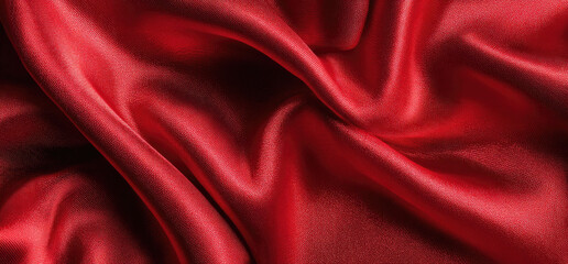 Obraz premium Close-up view of rich, crimson silk fabric draped in flowing folds